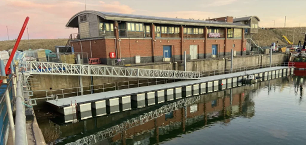 Typical floating pontoon and access gangway used for CTV operations